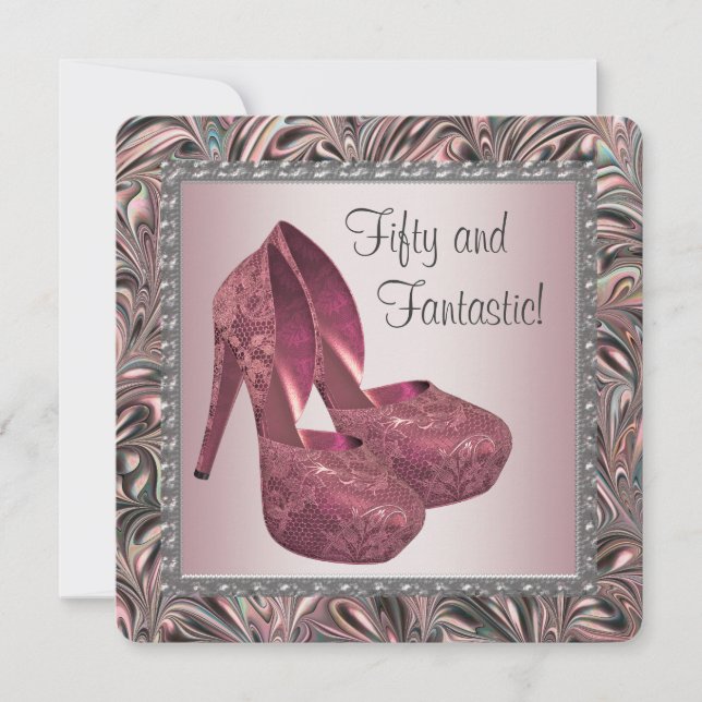 Invitación Fiesta de cumpleaños de zapatos de tacón alto rosa (Anverso)