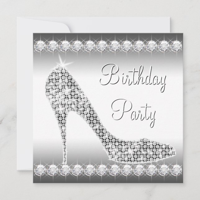 Invitación Fiesta de cumpleaños de zapatos de tacón de diaman (Anverso)