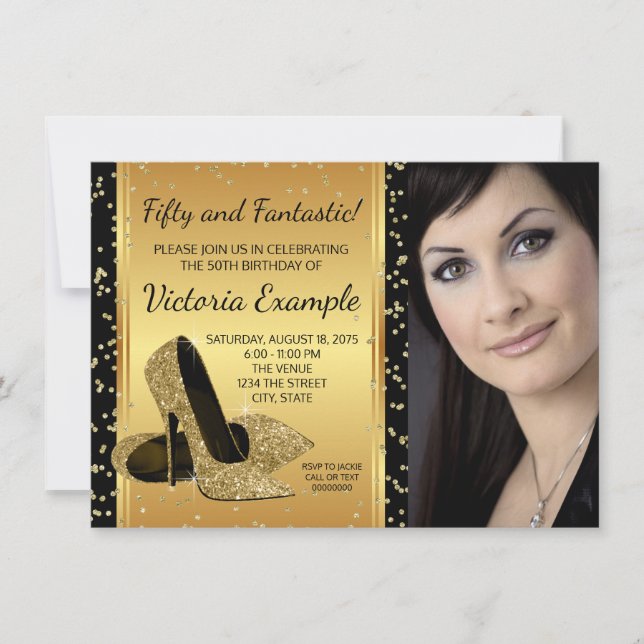 Invitación Fiesta de cumpleaños de zapatos de tacón de oro ne (Anverso)