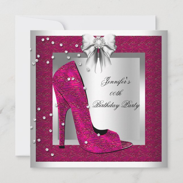 Invitación Fiesta de cumpleaños de zapatos de tacón de plata  (Anverso)