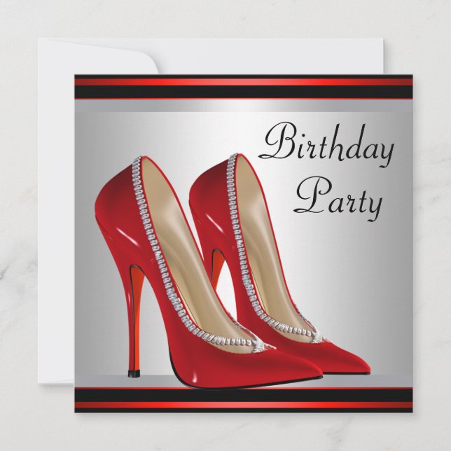 Invitación Fiesta de cumpleaños de zapatos de tacón rojo para (Anverso)