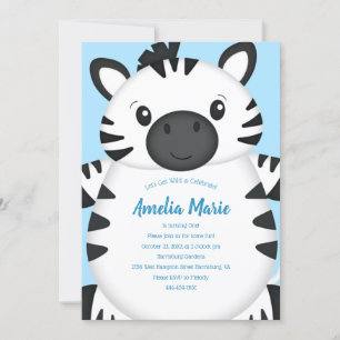 Invitación Fiesta de cumpleaños de Zebra Azul