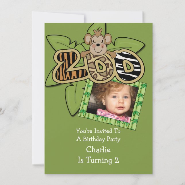 Invitación Fiesta de cumpleaños de Zoológico Animal (Anverso)
