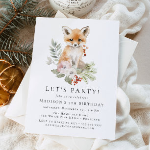 Invitación Fiesta de cumpleaños de zorro de acuarela linda de