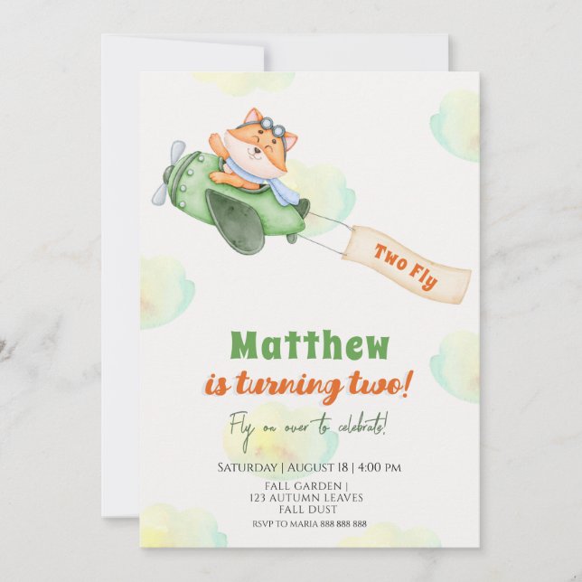 Invitación Fiesta de cumpleaños de zorro volador lindo (Anverso)