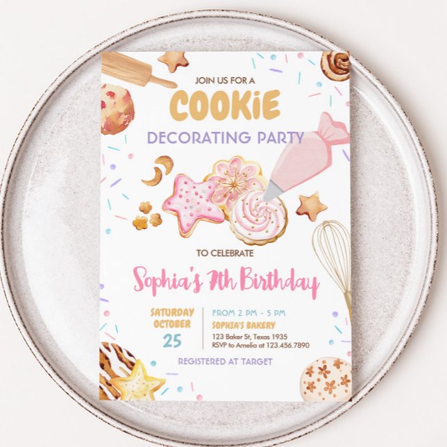 Invitación Fiesta de cumpleaños decoradora de cookies (Cookie Decorating Party Birthday Party Invitation)