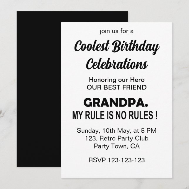 Invitación Fiesta de Cumpleaños del Abuelo Genial (Anverso / Reverso)
