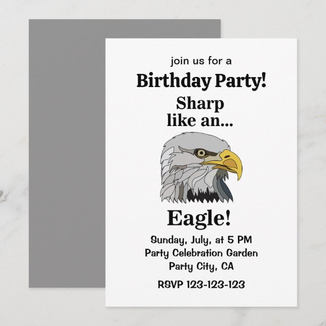Invitación Fiesta de Cumpleaños del Águila Calva (Anverso / Reverso)