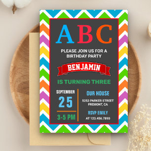 Invitación Fiesta de cumpleaños del alfabeto para niños ABC C