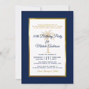 Invitación Fiesta de Cumpleaños del Árbol de Palma Dorado Azu