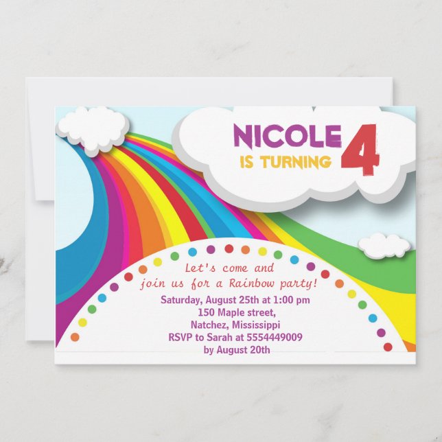 Invitación Fiesta de Cumpleaños del Arcoiris (Anverso)