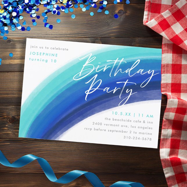 Invitación Fiesta de cumpleaños del arcoiris azul pintado (Subido por el creador)