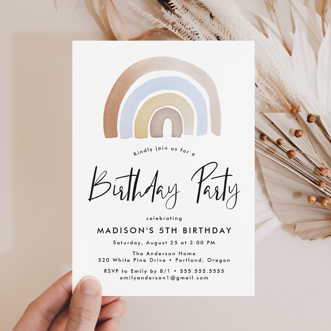 Invitación Fiesta de Cumpleaños del Arcoíris Azul y Marrón Ad (Subido por el creador)