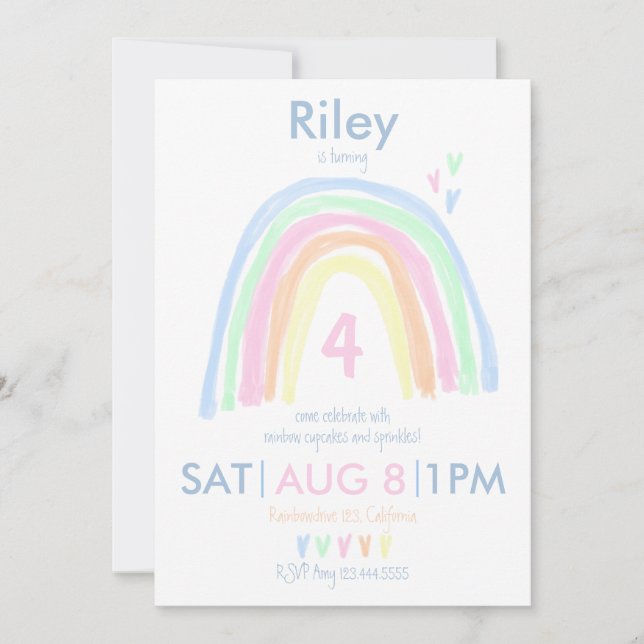 Invitación Fiesta de cumpleaños del arcoiris del Pastel de do (Anverso)