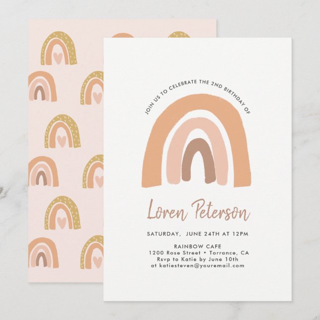 Invitación Fiesta de cumpleaños del arcoiris Pastel (Anverso / Reverso)