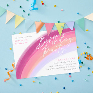 Invitación Fiesta de cumpleaños del arcoiris púrpura pintada