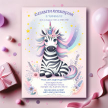 Fiesta de cumpleaños del arcoiris Zebra Unicornio