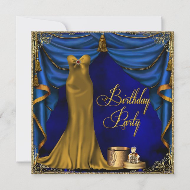 Invitación Fiesta de cumpleaños del Art Deco del Oro Azul de  (Anverso)