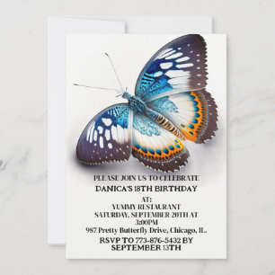 Invitación Fiesta de cumpleaños del arte de la mariposa super