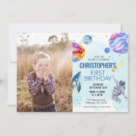 Invitación Fiesta de cumpleaños del Astronauta azul Boy Space