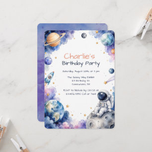 Invitación Fiesta de cumpleaños del astronauta de acuarela es