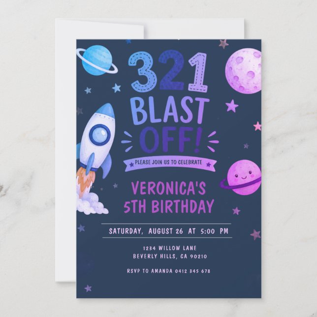 Invitación Fiesta de cumpleaños del astronauta en el espacio  (Anverso)