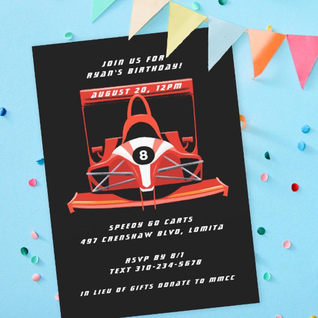 Invitación Fiesta de Cumpleaños del Auto de Carreras Rojo Neg (Subido por el creador)
