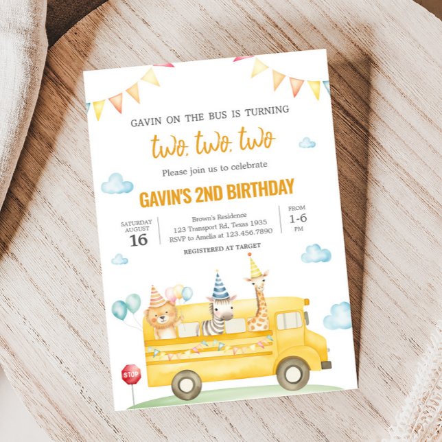 Invitación Fiesta de cumpleaños del autobús escolar amarillo (School Bus Birthday Party Invitation)