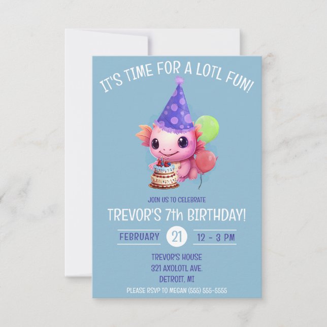 Invitación Fiesta de cumpleaños del Axolotl azul y rosado (Anverso)