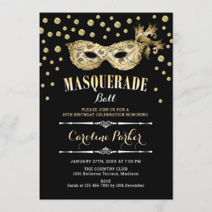 Invitación Fiesta de cumpleaños del baile de máscaras negro d