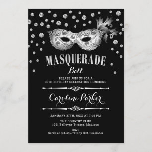 Invitación Fiesta de cumpleaños del baile de máscaras negro p