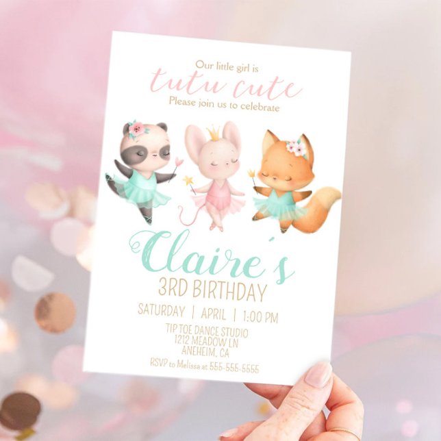 Invitación Fiesta de cumpleaños del Ballet Animal Tutu Cute B (Subido por el creador)