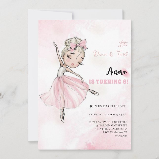 Invitación Fiesta de cumpleaños del ballet de pequeñas Bonito (Anverso)