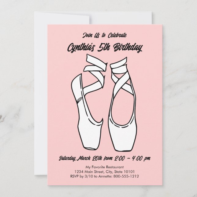 Invitación Fiesta de cumpleaños del ballet rosado minimalista (Anverso)