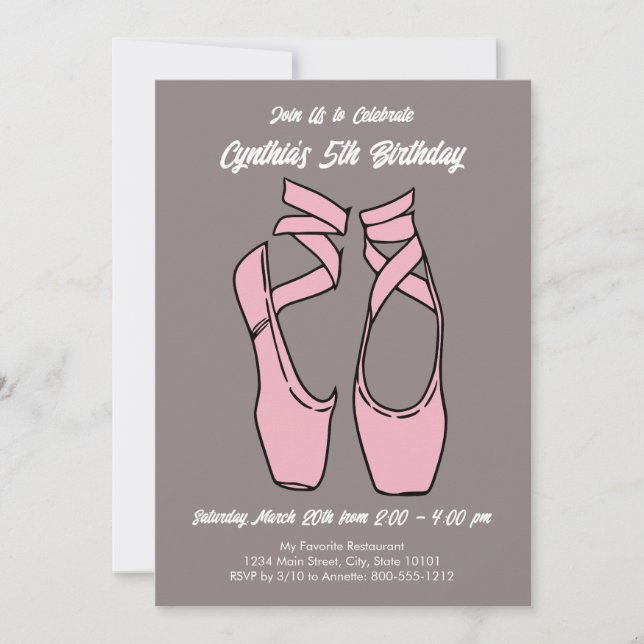 Invitación Fiesta de cumpleaños del ballet rosado minimalista (Anverso)