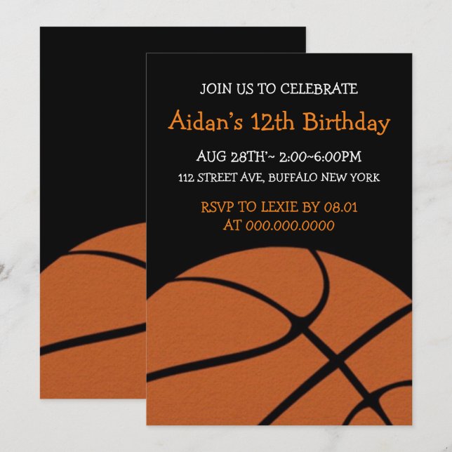 Invitación Fiesta de cumpleaños del baloncesto (Anverso / Reverso)