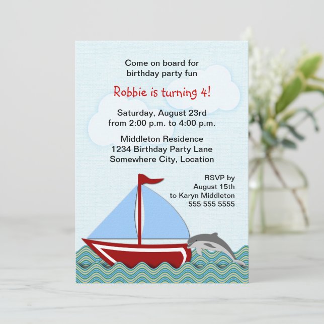 Invitación Fiesta de cumpleaños del barco náutico (Anverso de pie)