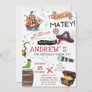 Invitación Fiesta de Cumpleaños del Barco Pirata Ahoy Mateys 