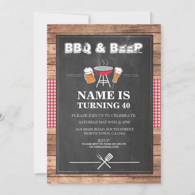 Invitación Fiesta de cumpleaños del Bbq de las cervezas y de (Anverso)