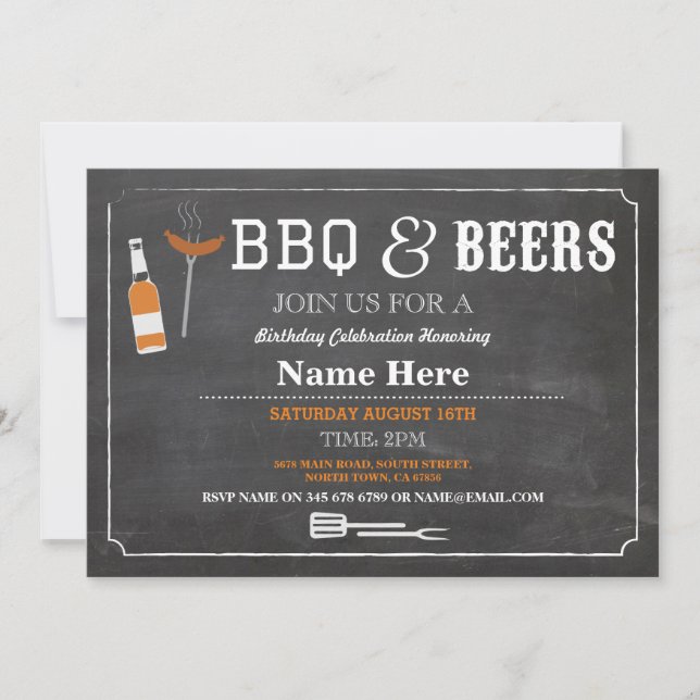 Invitación Fiesta de cumpleaños del Bbq y de las CERVEZAS que (Anverso)