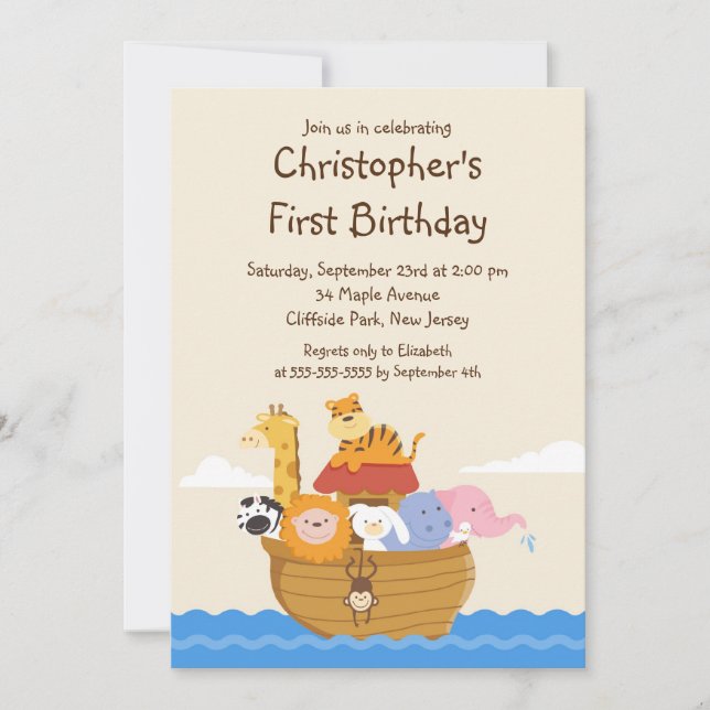 Invitación Fiesta de cumpleaños del bebé árabe de Cute Noah (Anverso)
