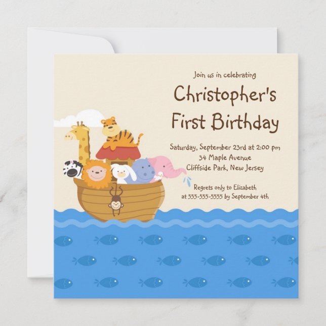 Invitación Fiesta de cumpleaños del bebé árabe de Cute Noah (Anverso)