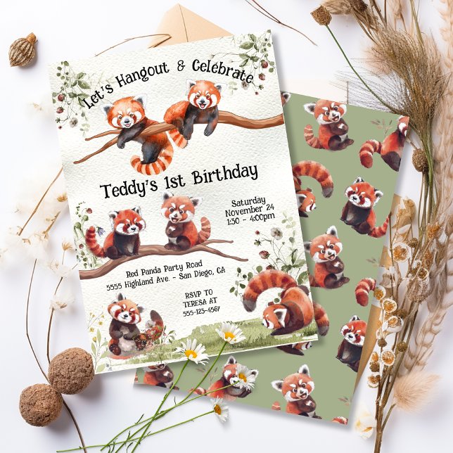 Invitación Fiesta de cumpleaños del bebé rojo Panda Bear Ador (Subido por el creador)