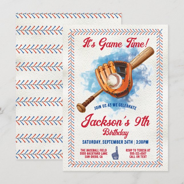 Invitación Fiesta de cumpleaños del beisbol (Anverso / Reverso)