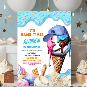 Invitación Fiesta de cumpleaños del beisbol Ice Cream Drin