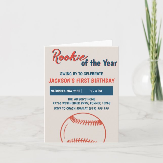 Invitación Fiesta de cumpleaños del beisbol Rookie del año (Anverso)