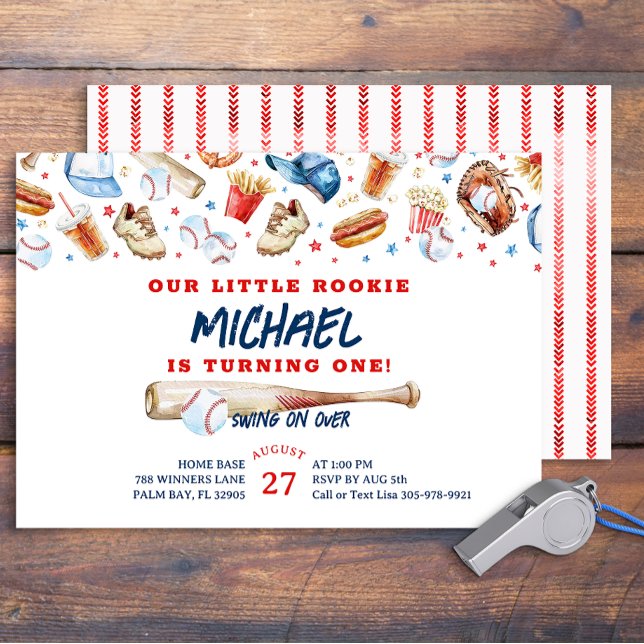 Invitación Fiesta de cumpleaños del beisbol Rookie del año (Little Rookie Watercolor Party Invitation )