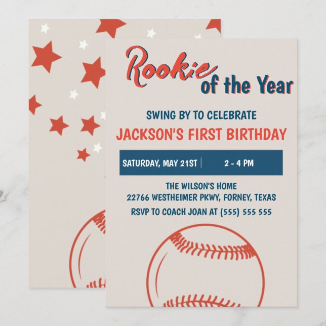 Invitación Fiesta de cumpleaños del beisbol Rookie del año (Anverso / Reverso)