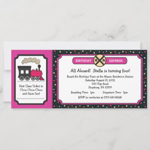 Invitación Fiesta de cumpleaños del billete de tren - Rosa y