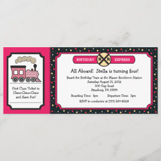 Invitación Fiesta de cumpleaños del billete de tren - Rosado